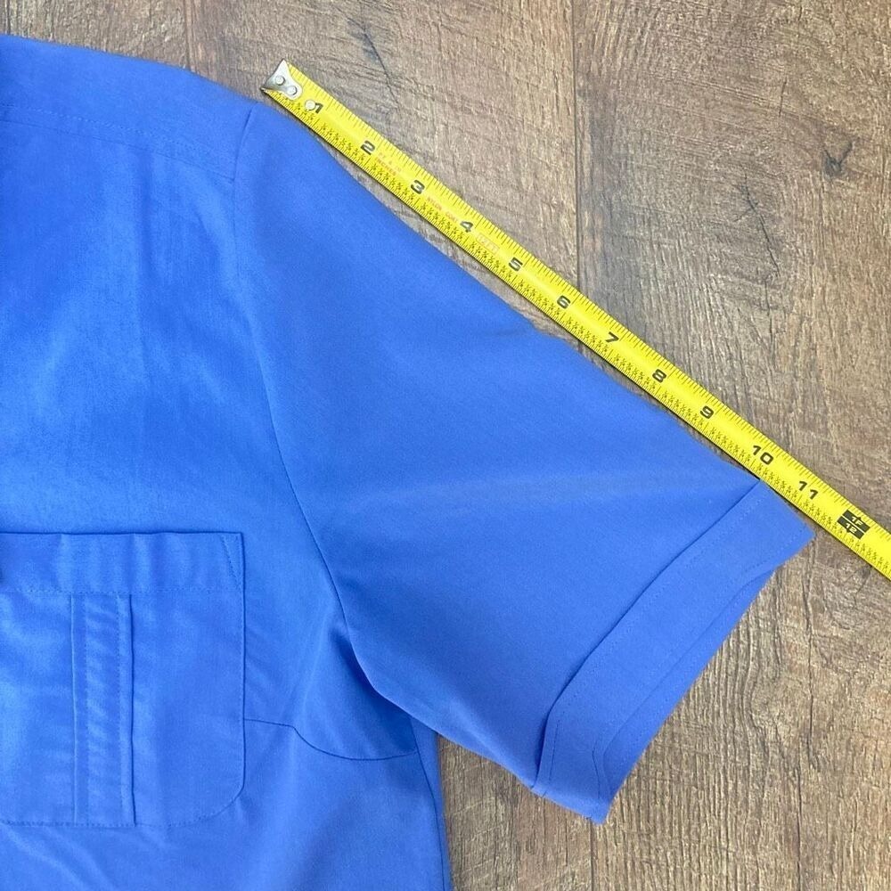 Chico's Silky Soft Long Shirt Button Front Short Sleeve Top Smokey Blue sz 2/ L - Picture 8 of 8